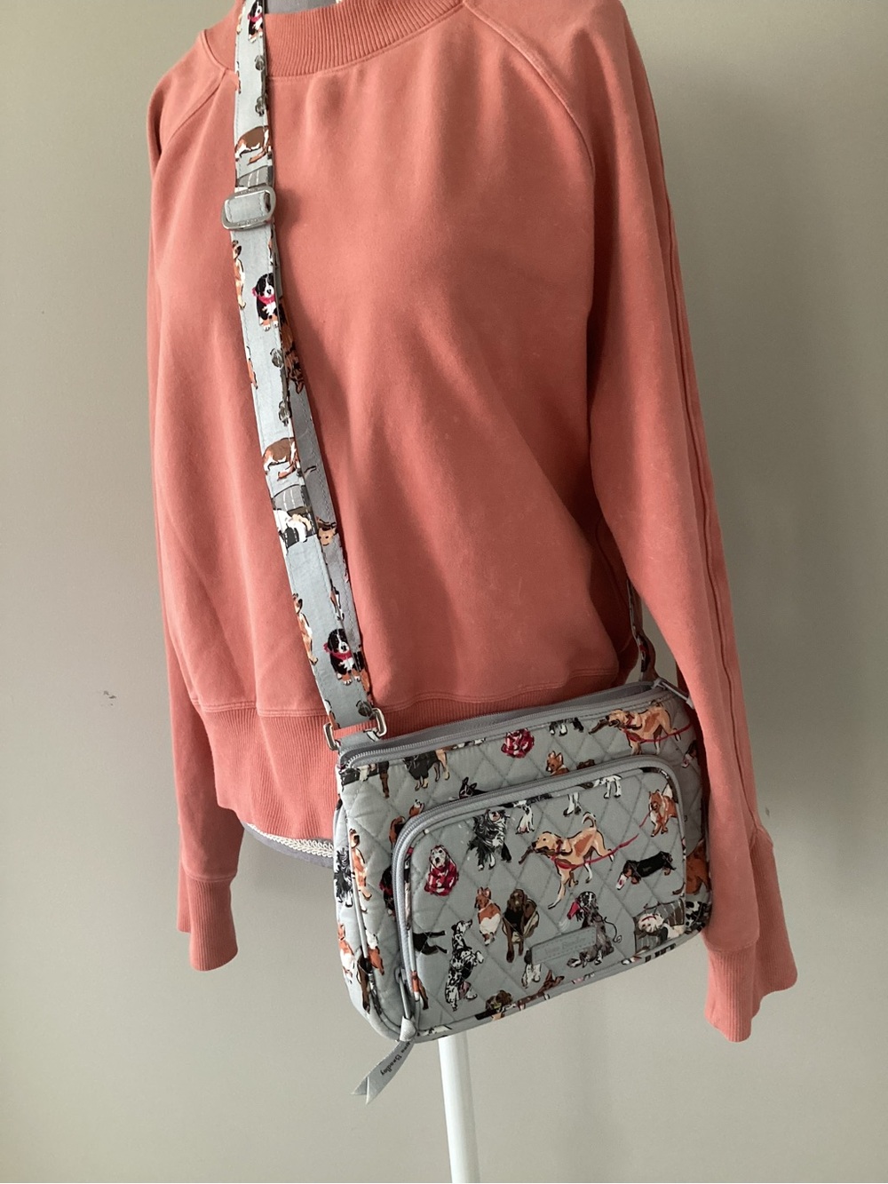 Vera Bradley Dog Show Hipster Quilted Gray Crossbody Bag with Dog Print